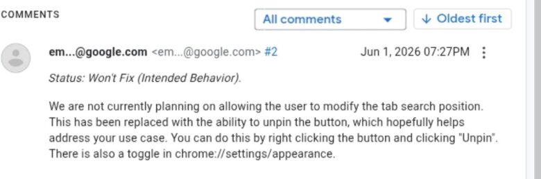 Remove Google Chrome Tab Search Icon