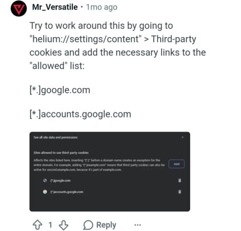Helium browser automatically logging out Google
