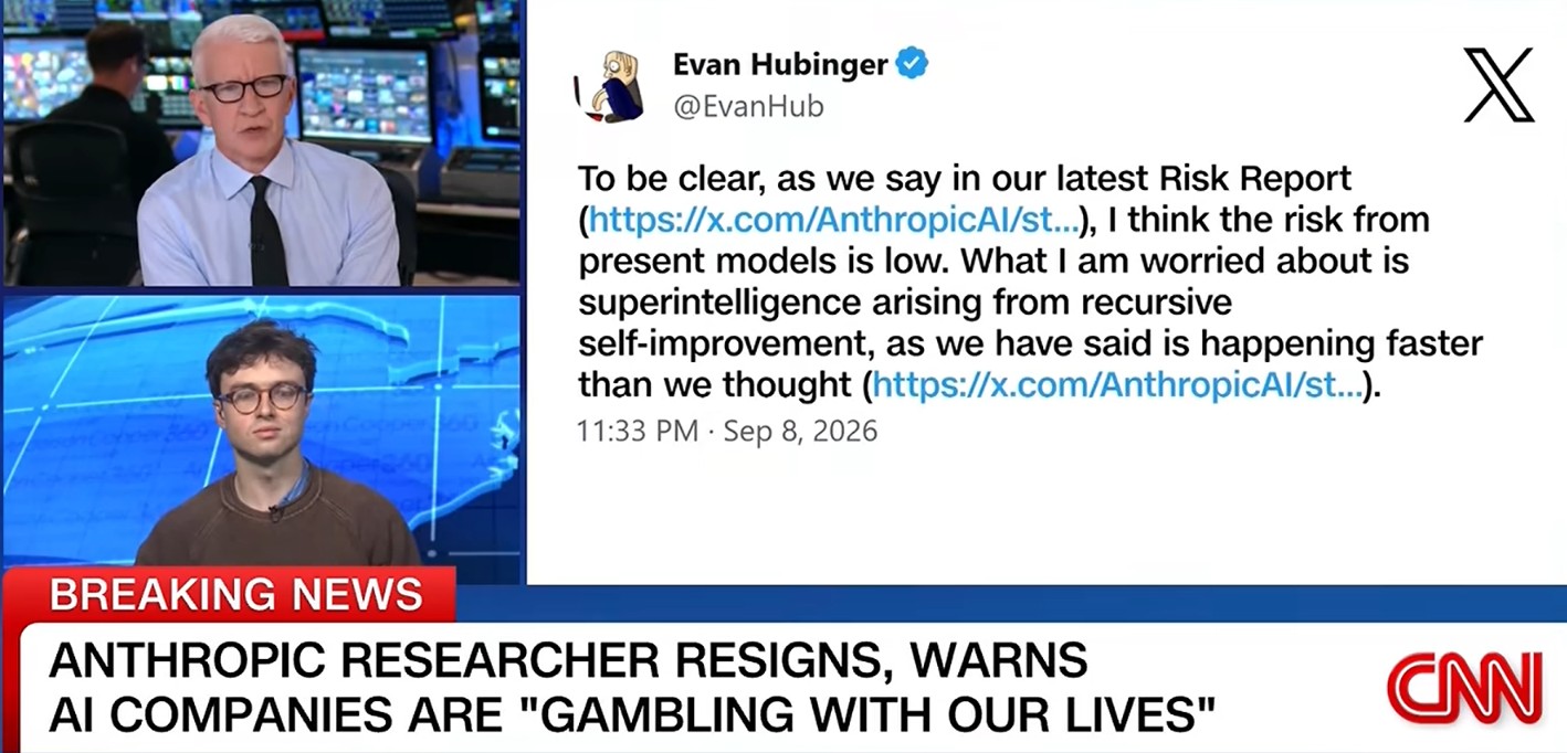 Anthropic AI researcher warns recursive AI self-improvement could happen ‘next year or the year after,' entering a phase where there's a ‘chance we could all die'